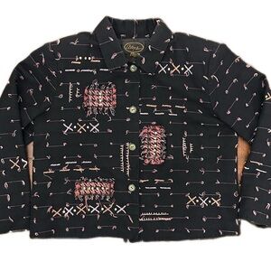 Alex Kim Jacket Large Black Cotton Patchwork Embroidered Jacket Petite Large‎